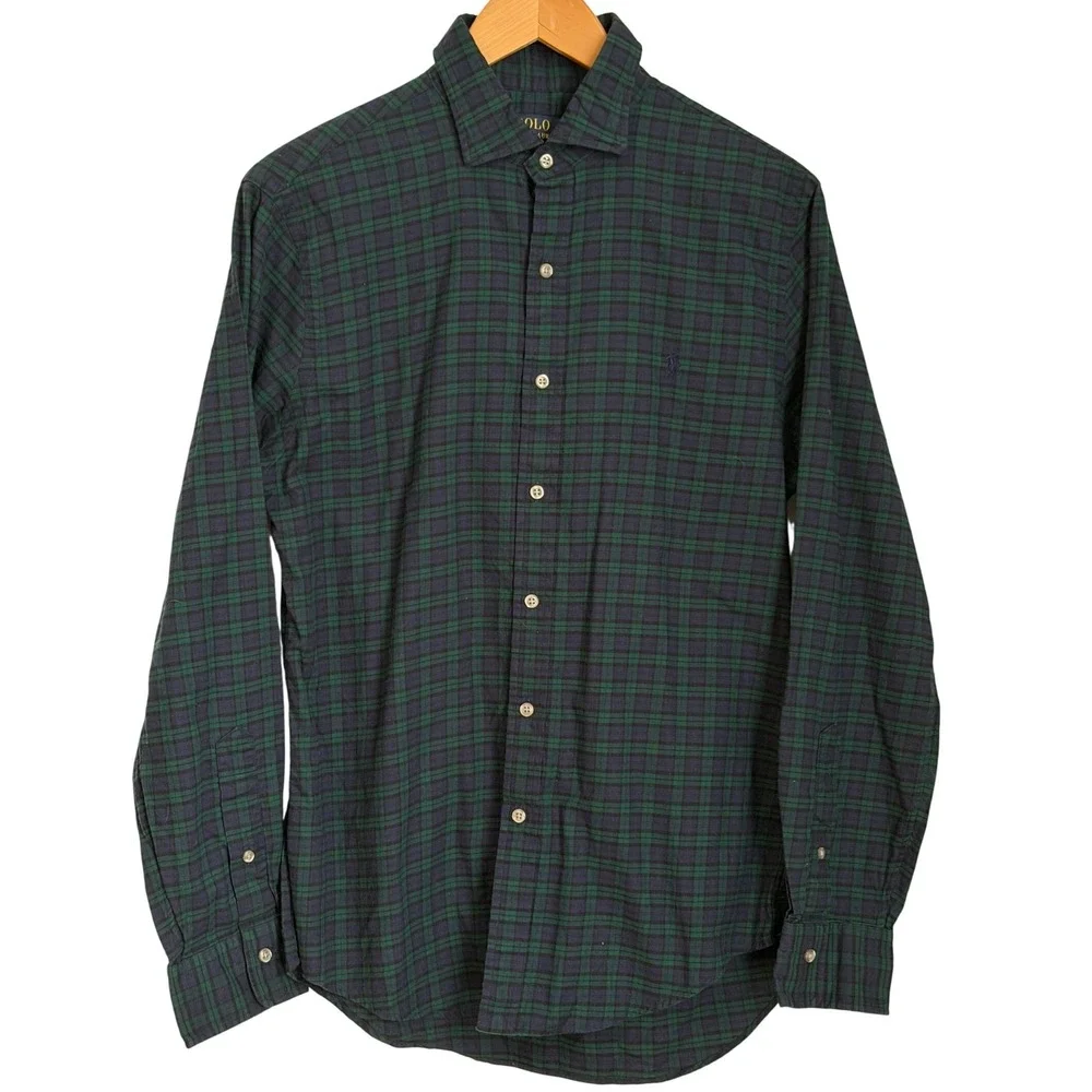 Ralph Lauren Blackwatch Plaid Shirt Mens M Slim‎ Fit Green Blue Preppy Outdoors